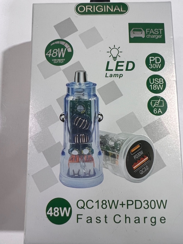 IMG_۲۰۲۶۰۸۳۱_۱۱۵۴۲۲ شارژر فندکی خودرو 48 وات QC18W + PD30W با چراغ LED - Image 1